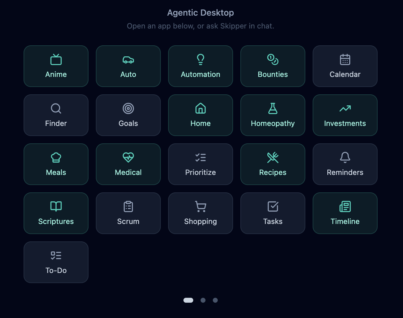 Skipper home screen — all apps in one view